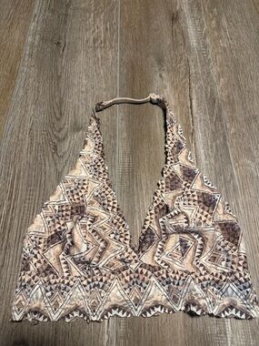 PINK Victoria's Secret Lace Bralette in Beige and Brown Geo Print
